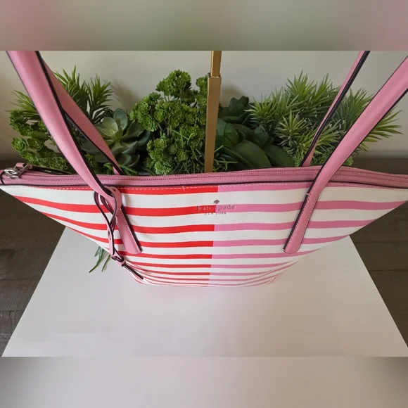 Kate Spade New York Zina Large Tote Pink - Red Stripe Spade Charm - Picture 5 of 16